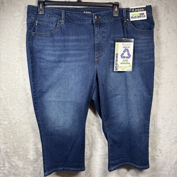 d.jeans NEW Womens Denim Jeans Sz 22W Rolled Capri Plus Stretch Dark Wash Zipper - Picture 1 of 12